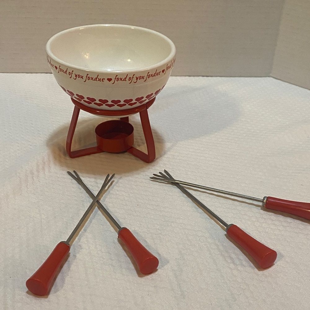 PAI Fondue Serving Set “Fond of you Fondue” & Red Hearts with 4 Serving Forks